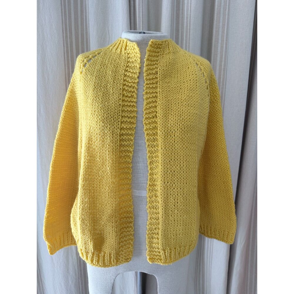 Handmade Yellow Chunky Knit Open Front Cardigan Sweater Cottagecore 135